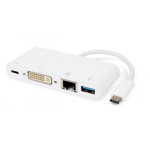 Type-C to DVI+USB 3.0+Gigabit Ethernet+Type-C PD Charging