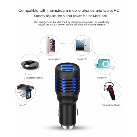 2 USB Port Durable Car Charger with QC 3.0 Quick Charge