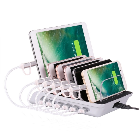 Multip 6 Ports Tablet Phone Smartwatch Organizer USB Charger Charging Dock Station With EU/UK/US/AU/JP charging cable