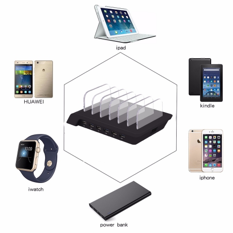 US Patent Universal Multi Function 6 Port USB Wall Charging Station For Tablet Smartphone