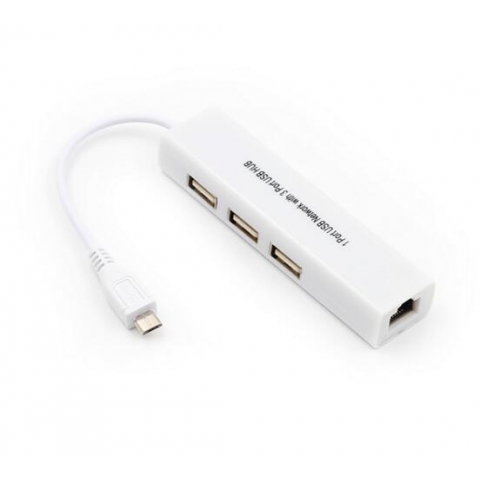 Micro USB To Network LAN Ethernet Adapter With 3 Port USB 2.0 HUB Adapter