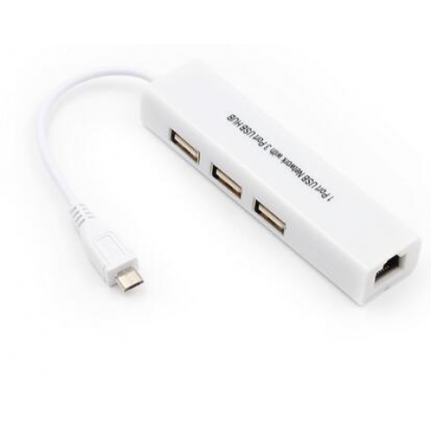 Micro USB To Network LAN Ethernet Adapter With 3 Port USB 2.0 HUB Adapter