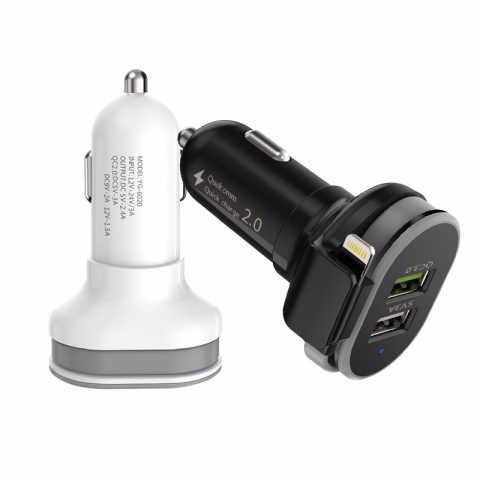 Manufacturer Aluminum Alloy 2 usb Port car charger with cable