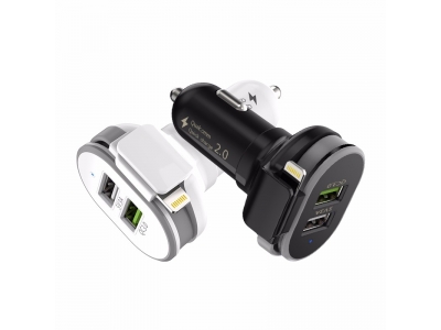 Manufacturer Aluminum Alloy 2 usb Port car charger with cable