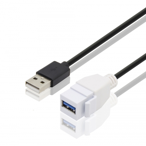 USB 2.0 A male to USB 3.0 A female with keystone cable