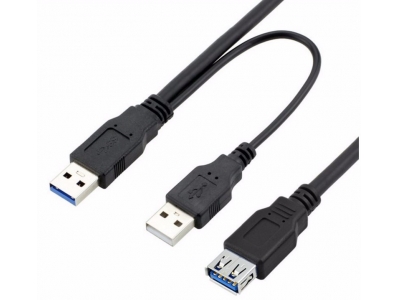 High Speed 2 in 1 cable of 1 USB female to 2 USB 3.0 male extension Cable