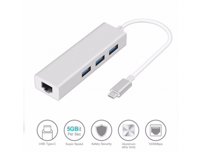 USB 3.1 Type C USB-C 3 Ports Hub with Gigabit Ethernet Network LAN Adapter Multiple for laptop