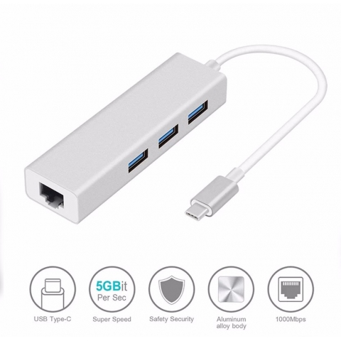 USB 3.1 Type C USB-C 3 Ports Hub with Gigabit Ethernet Network LAN Adapter Multiple for laptop